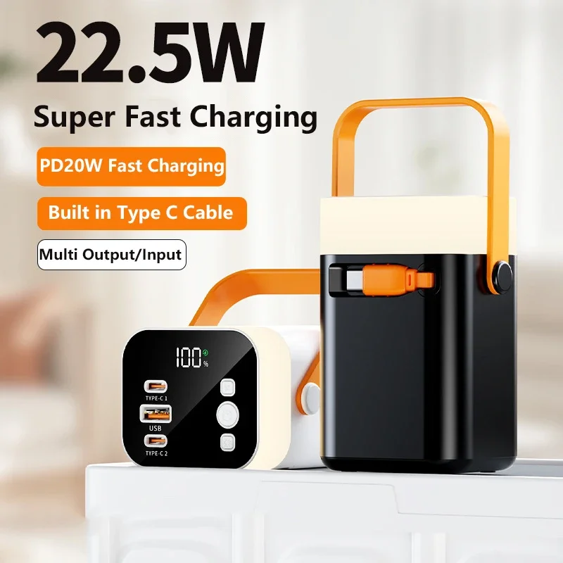 

22,5 Вт 50000 мАч Power Bank с кабелем USB C PD Быстрая зарядка Powerbank Внешнее зарядное устройство для IPhone Huawei Xiaomi Samsung