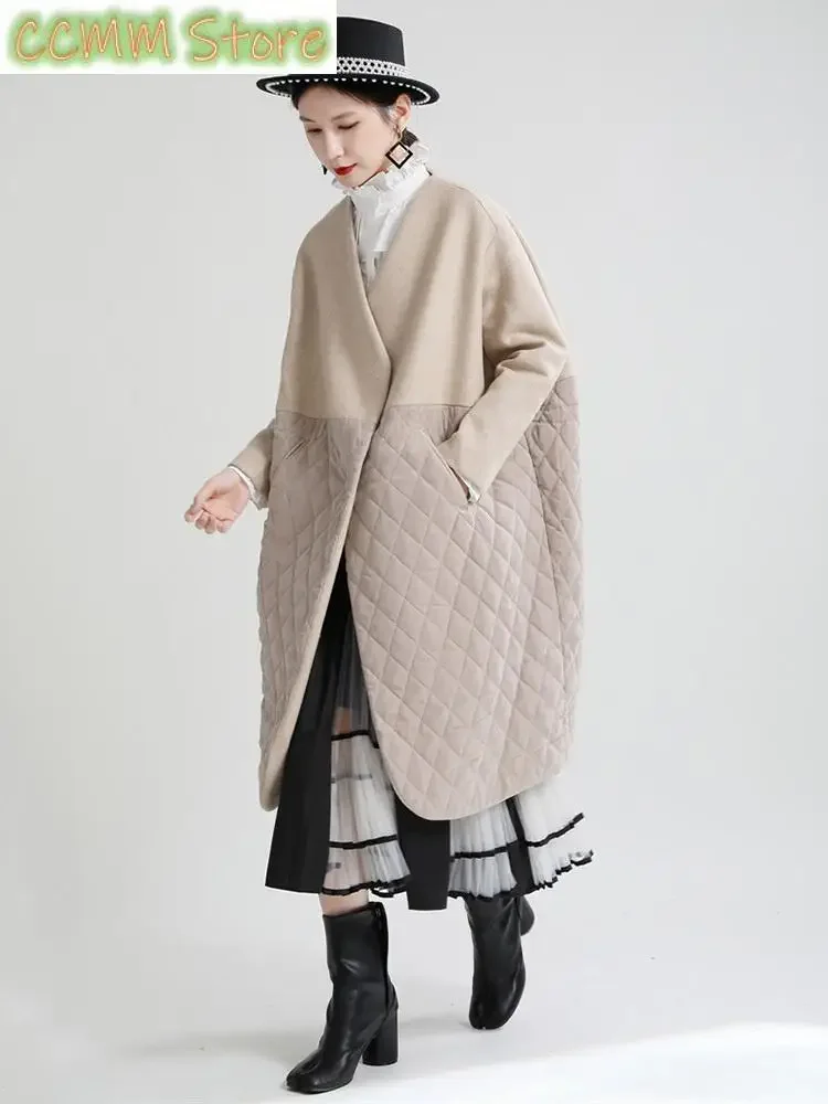 Apricot Warm Big Size Long Cotton-padded Coat Long Sleeve Loose Fit Women Parkas Fashion New Autumn Winter