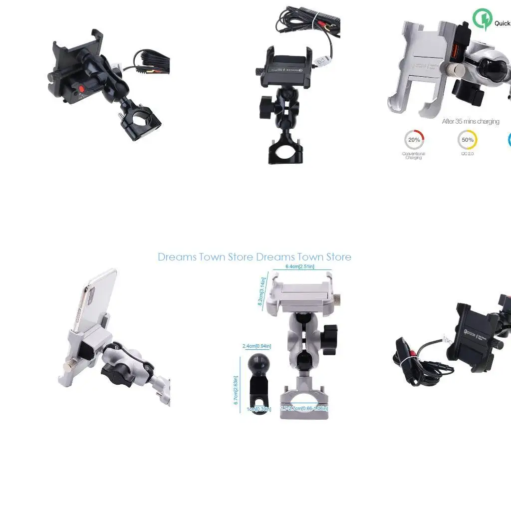 

HX6A Motorcycle Phone Mount with QC3.0 Quick Charger Motorbike Mirror Handlebar Stand Holder for phone 4.3-6.7 inch