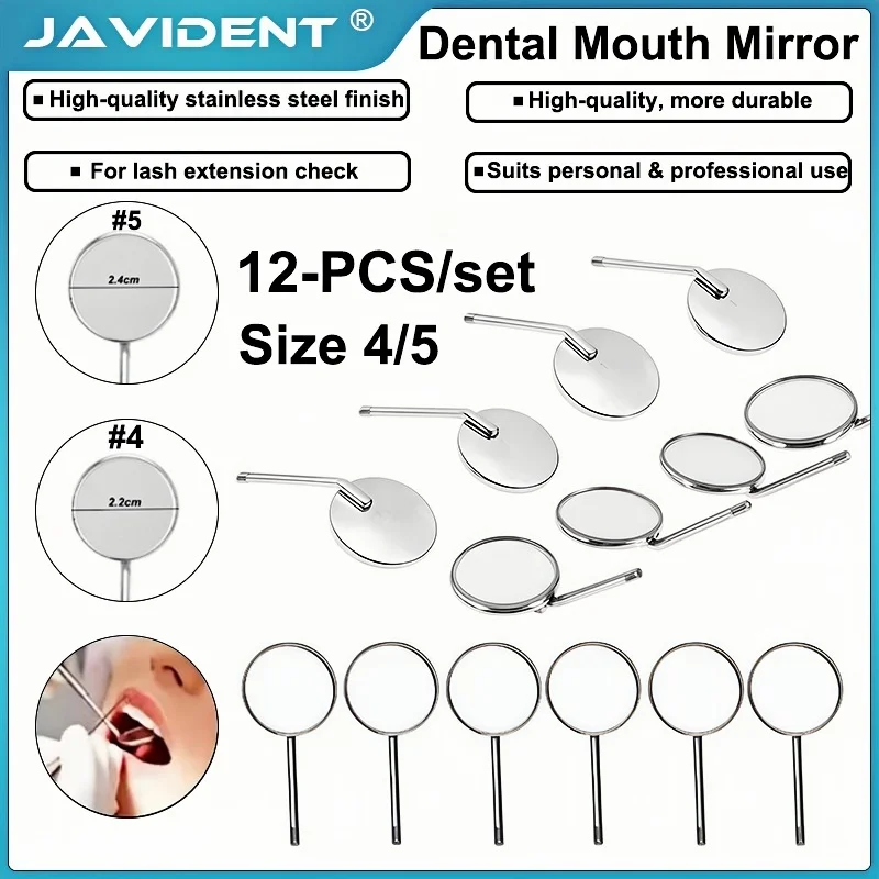 12Pcs Dental Mouth Mirror Head Stainless Steel Reflector Odontoscope Mirror Dentist Equipment Oral Teeth Exam Care Mirror 4#/5#