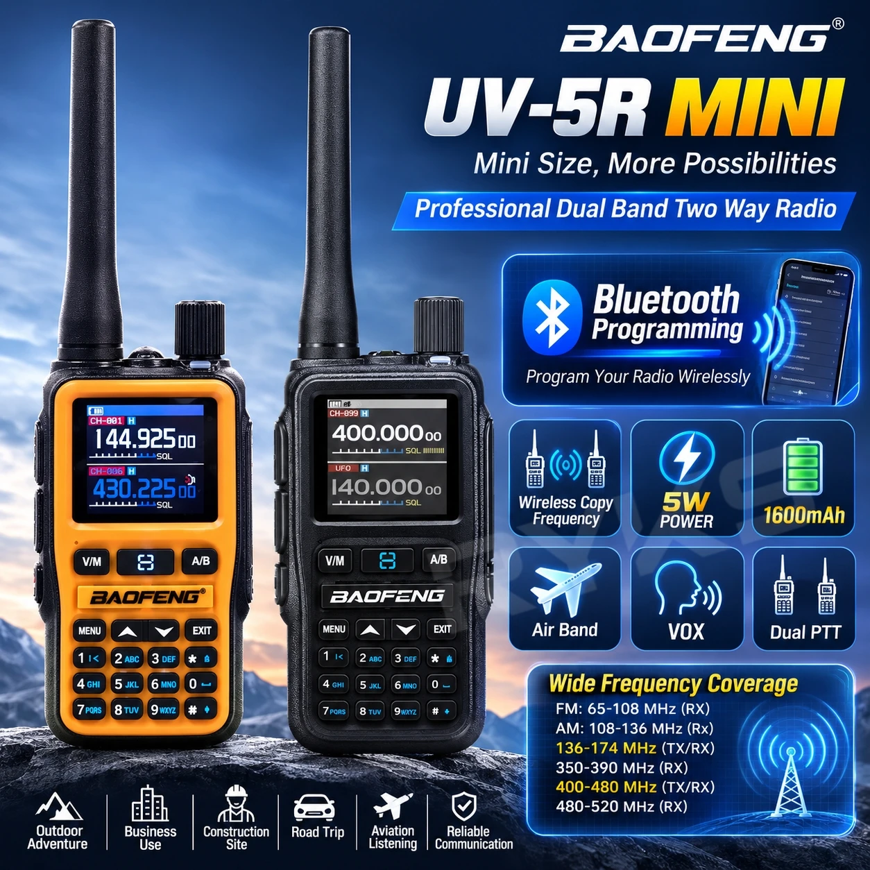 Baofeng Uv 5R Mini Walkie Talkie Portable Ham Radio Mobile App Programming Two-Way Radio For Camping