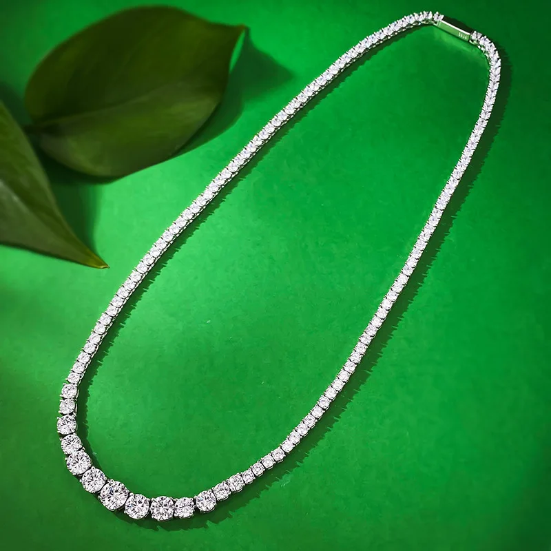 

New S925 Silver Necklace, European and American Style Fashion Neckchain, Water Drop Round Diamond Row, Full Diamond Necklace