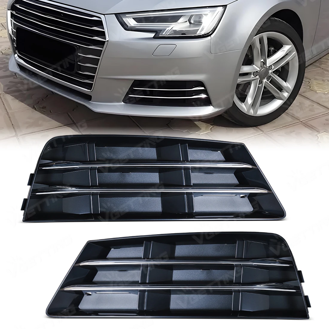 

8W0807681R 8W0807682R Front Bumper Fog Light Grille Cover Frame For Audi A4 B9 2016 2017 2018 Decoration Accessories Left/Right