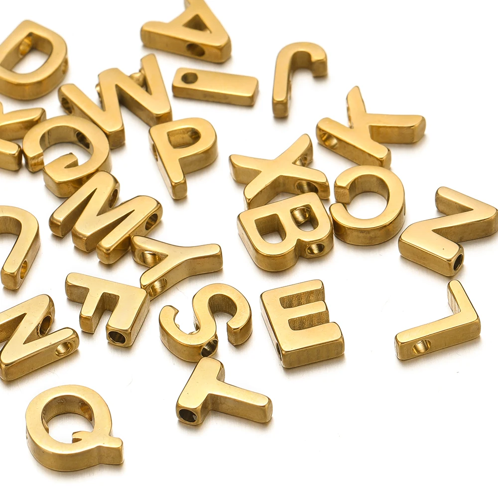 10 Stück Edelstahl 18k Goldfarbene Buchstabenperlen Alphabet-Anhänger für DIY-Schmuckherstellung Halsketten-Zwischenstücke Zubehör – Detail 3