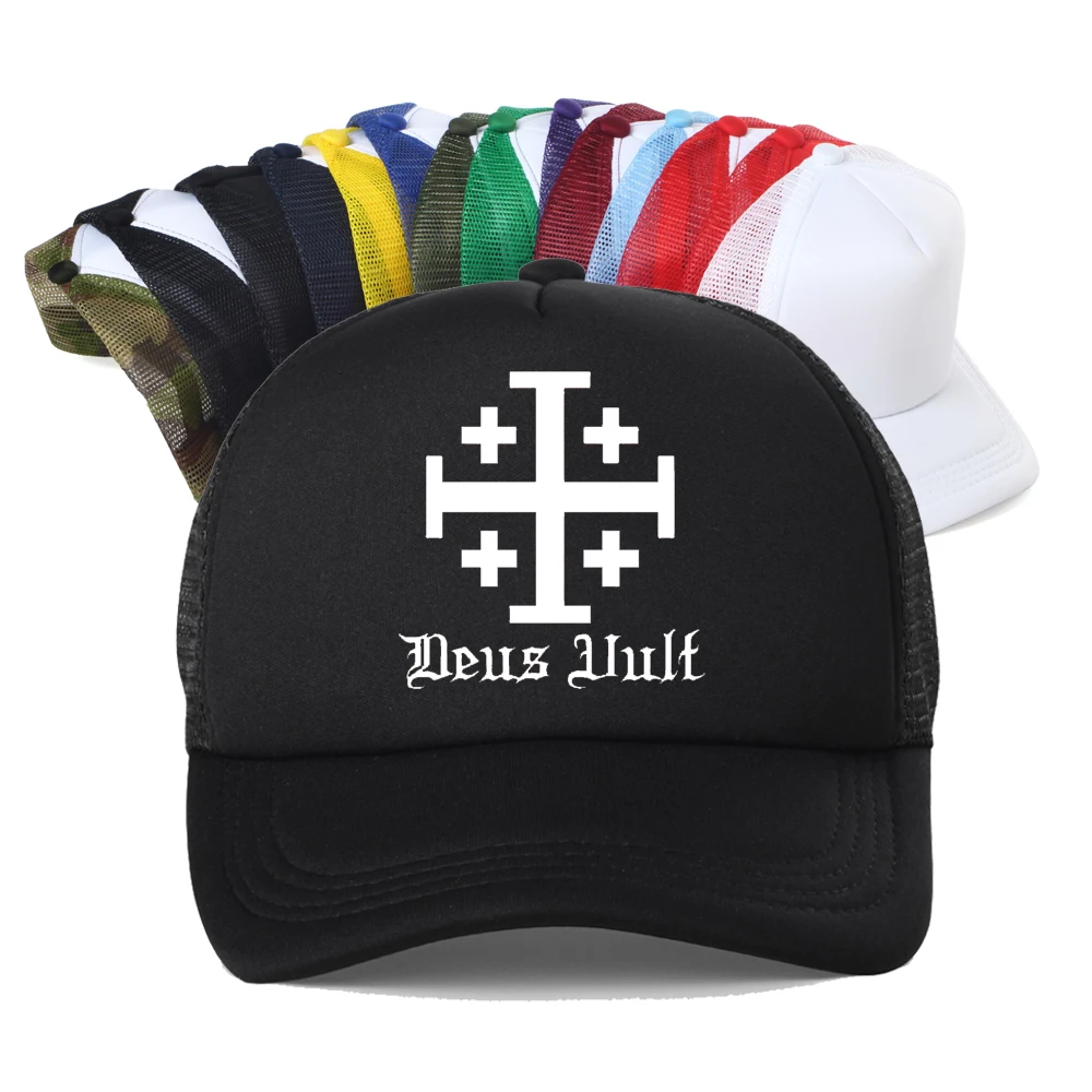 

Templar Knight Seal Cross print baseball cap Unisex Fashion Adjustable Snapback Hat outdoor mesh Breathable trucker hats