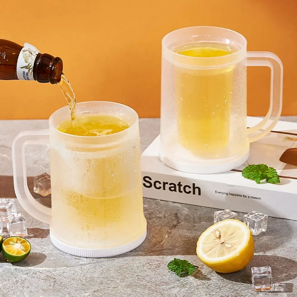 with Handle Liquid Refrigerator Frozen Cup Thickened PET/PP Double Wall Freezer Ice Mugs 20oz Cold Chilled Drink Cups Summer