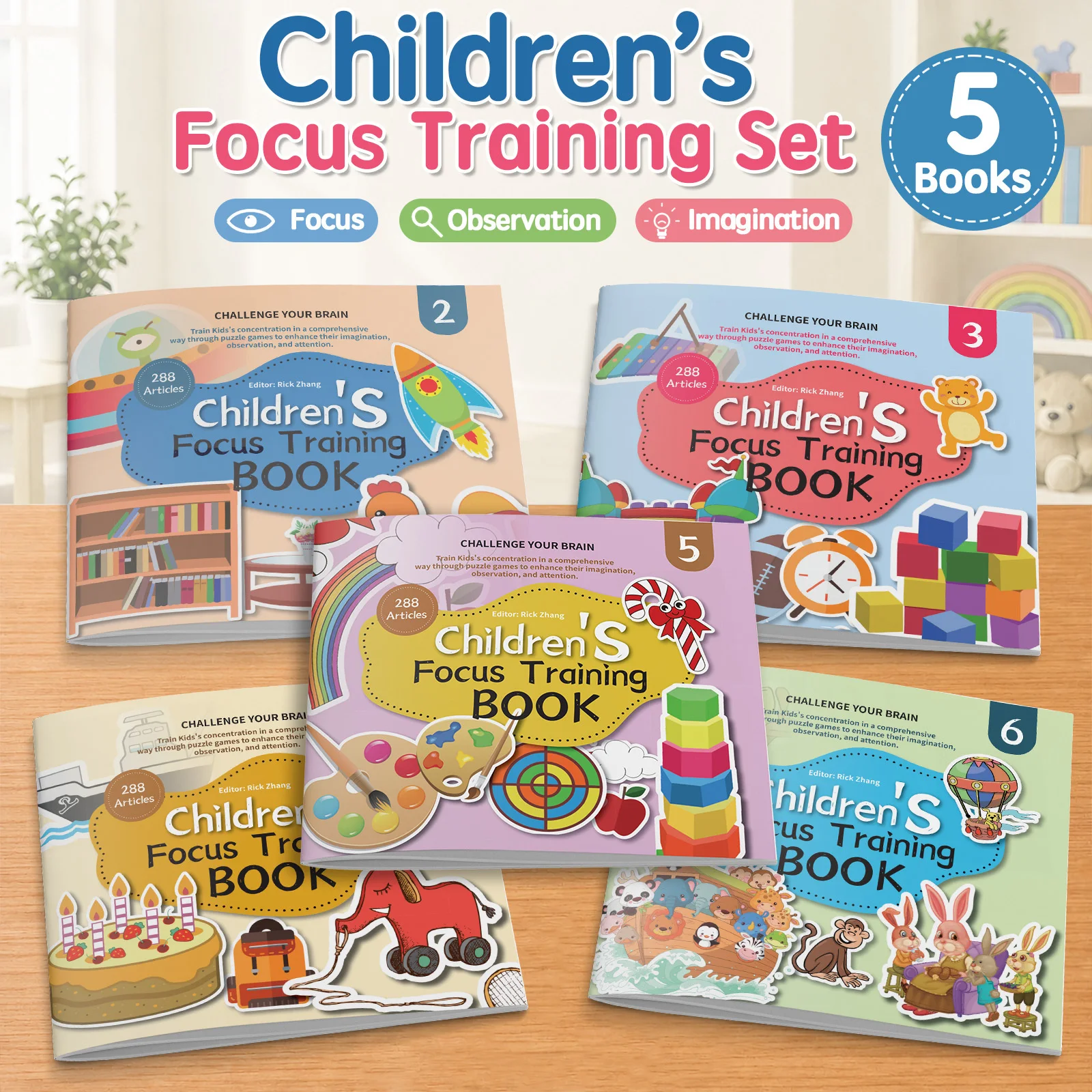 5-Book Kids Focus Training Activity Book Set, English Edition, Includes Space, Patterns, Everyday Life