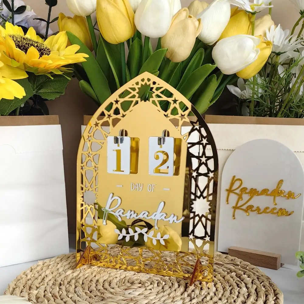Acrylic Ramadan Countdown Calendar Mirror Surface DIY Crafts Advent Day Calendar Board Ethnic Style Replacing Number