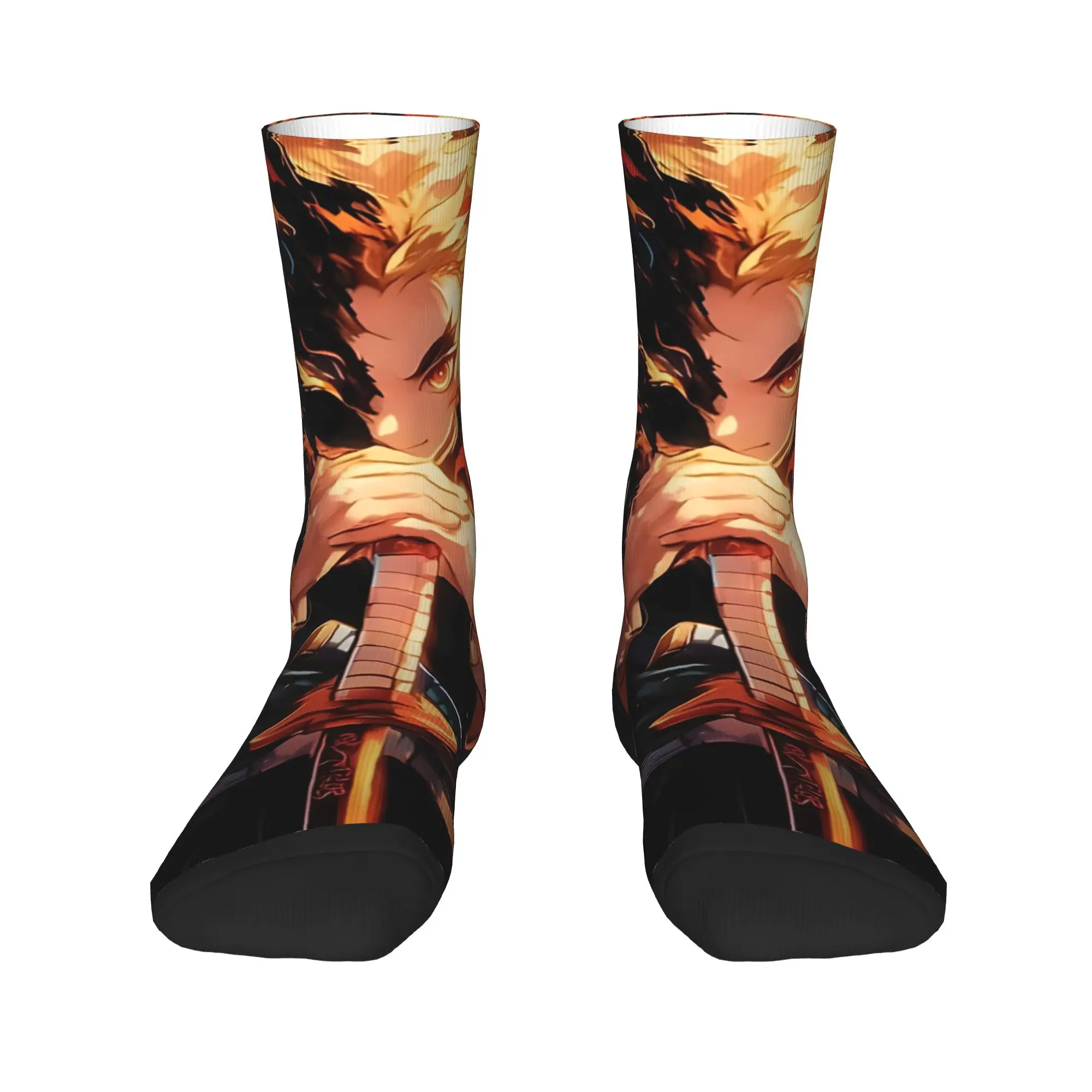 Funny Sock Bandai Demon Slayer Demon Slayer Flame Anime Rock Quality Pattern Printed Men Crew Socks Casual Men's Socks