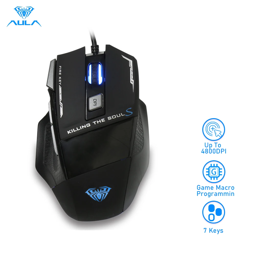 AULA S12 Wired Gaming Mouse Professional Office Mause 7 Buttons 3500DPI Backlight Optical Computer Mouse for Gamer Desktop PC