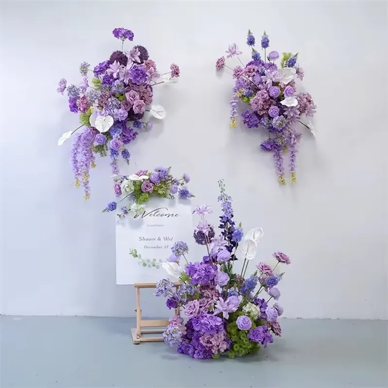 LUYI Purple Silk Flower Wreath Hanging Bouquet for Wedding Birthday Party Outdoor Event Decoration Background Artificial