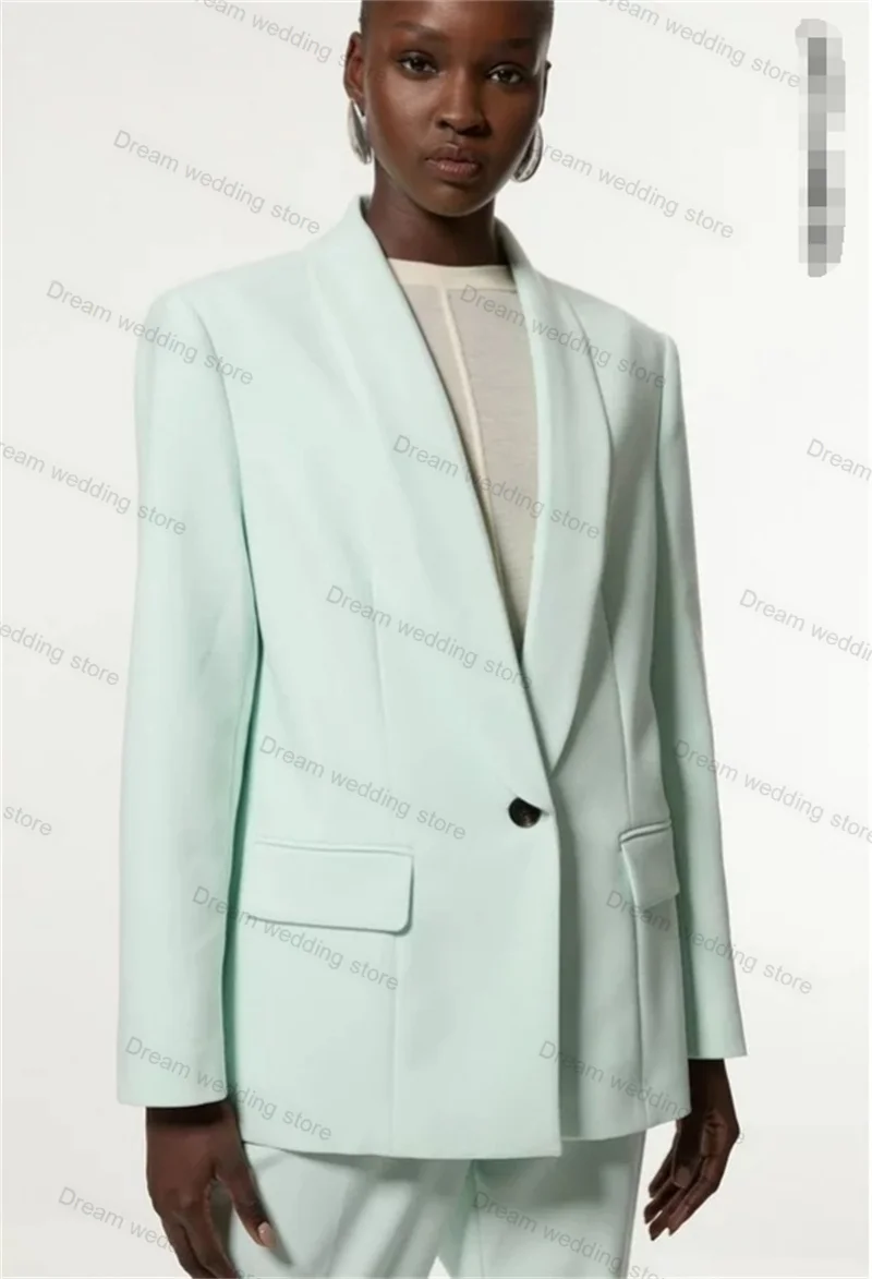 Mint Green Women Suit Set 2 Piece Blazer+Pants Formal Office Lady Jacket Wedding Tuxedos Customized One Button Cotton Prom Coat