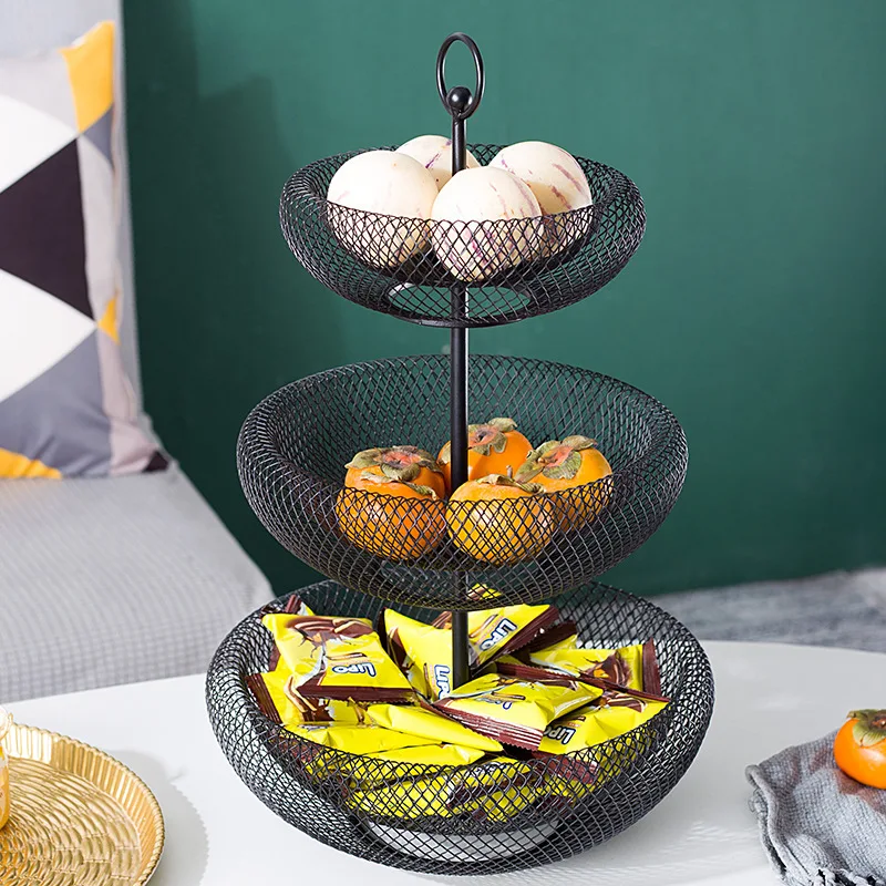 Iron 3 Tier Fruit Basket Fruit Bowl Iron Fruit Stand Home Creative Snacks Bread Storage Drain Basket Table Snacks Tray