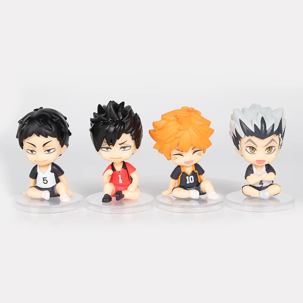 8pcs/set Anime Haikyuu!! Figure Toy Volleyball High School Haikyuu Shoyo Hinata Tobio Kageyama Q Version PVC Model Figurine Doll