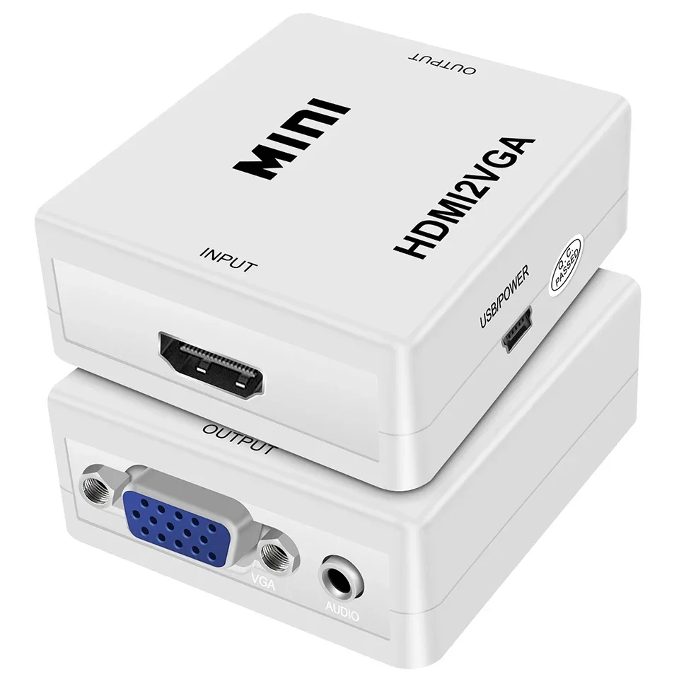 1080P HD Video Audio Box Converter HDMI-Compatible to VGA for Laptop Xbox360 DVD PS3 PC TV Box Projector
