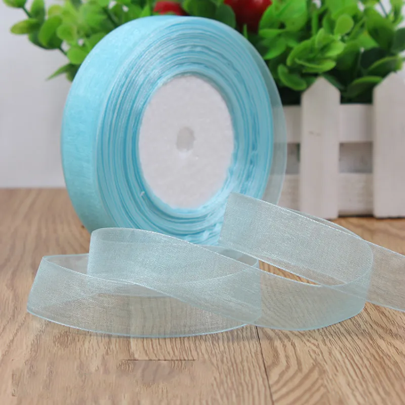 Light Blue (50 Yards/roll) 20mm Organza Ribbons Polyester Ribbon Handmade Material DIY Headwear & Sewing Decoration Accessories