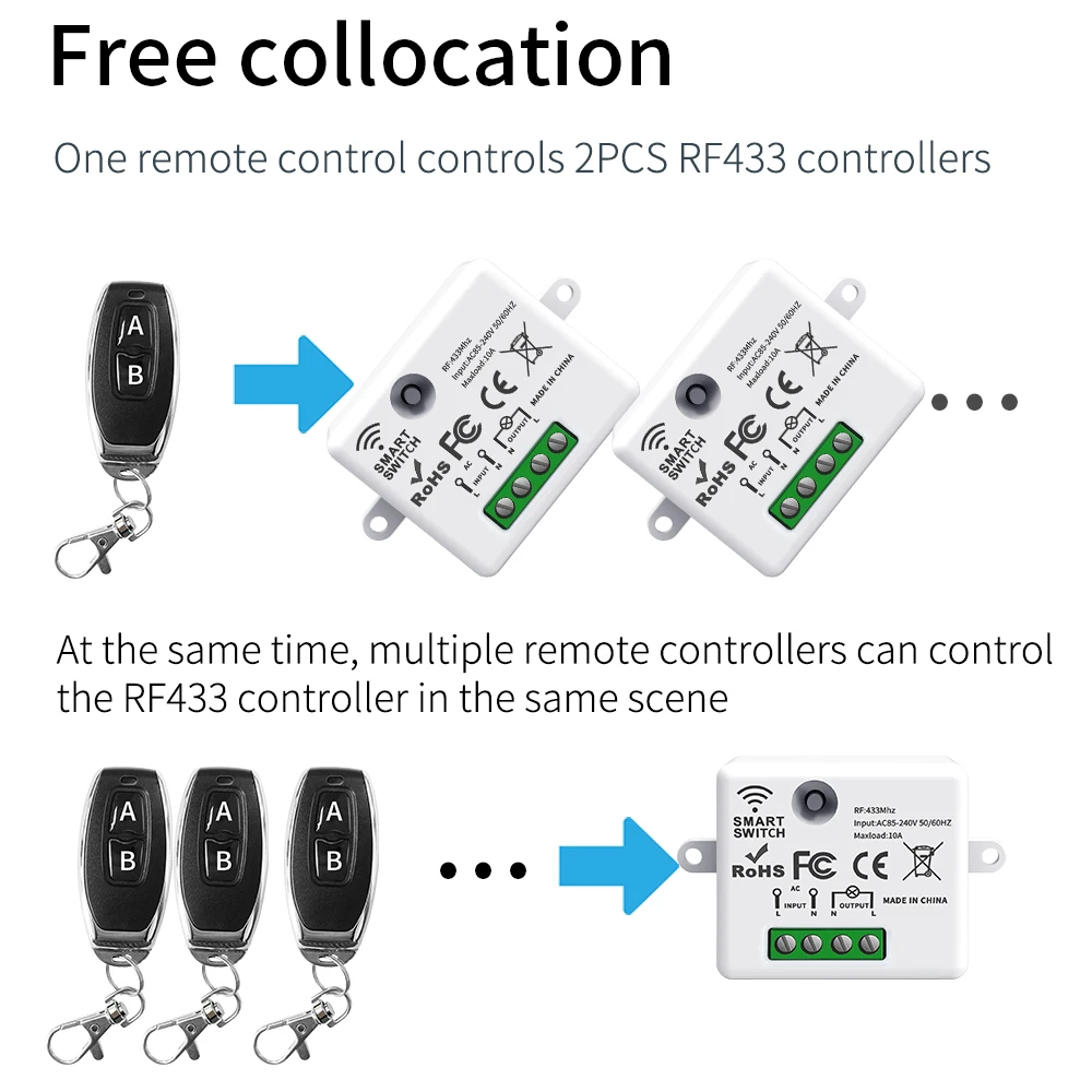 Drahtloser Schalter RF 433MHz Fernbedienungsschalter für Zuhause 110V 220V 10A Mini-Controller Haushaltslichtschalter – Detail 6