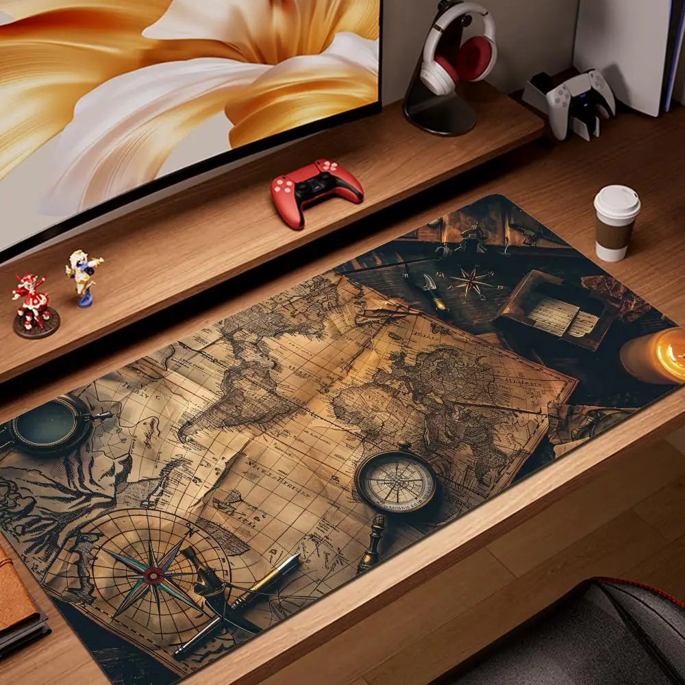 XXL Vintage Steampunk Compass Design Mouse Pad Large Gaming Office Desk Mat Non-Slip Stitched Edges for Gamers and Home Office