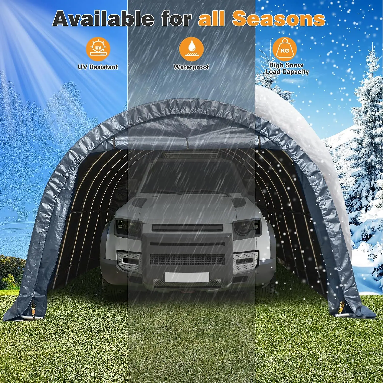 12 x 24 FT Heavy Duty Carport, Portable Garage with Reinforced All-Steel Frame and Round Style Roof, Anti-Snow All, Custom