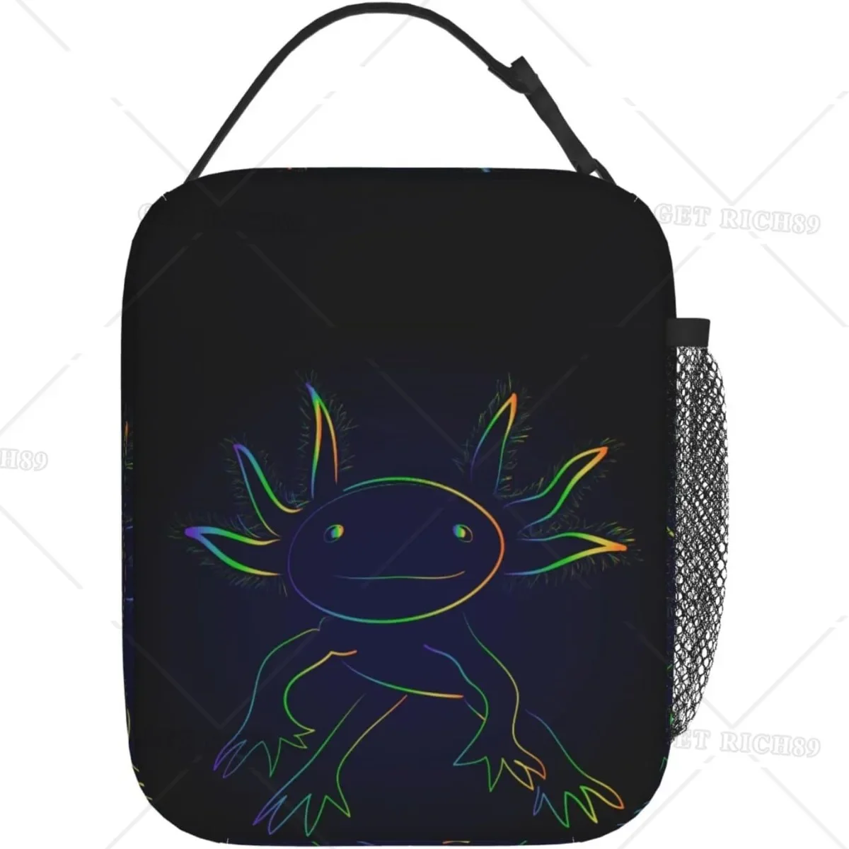 Stylized Rainbow Axolotl Print Insulated Lunch Bag Reusable Portable Lunch Box Keep Warm/Cool Tote Bag with Pocket for Work