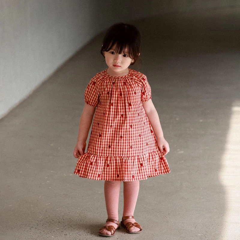 2024 Floess Summer Girl Clothes Dresses Girls Party Dress Children Short Sleeves Cotton Toddler Baby Dress Kids Girls Clothes