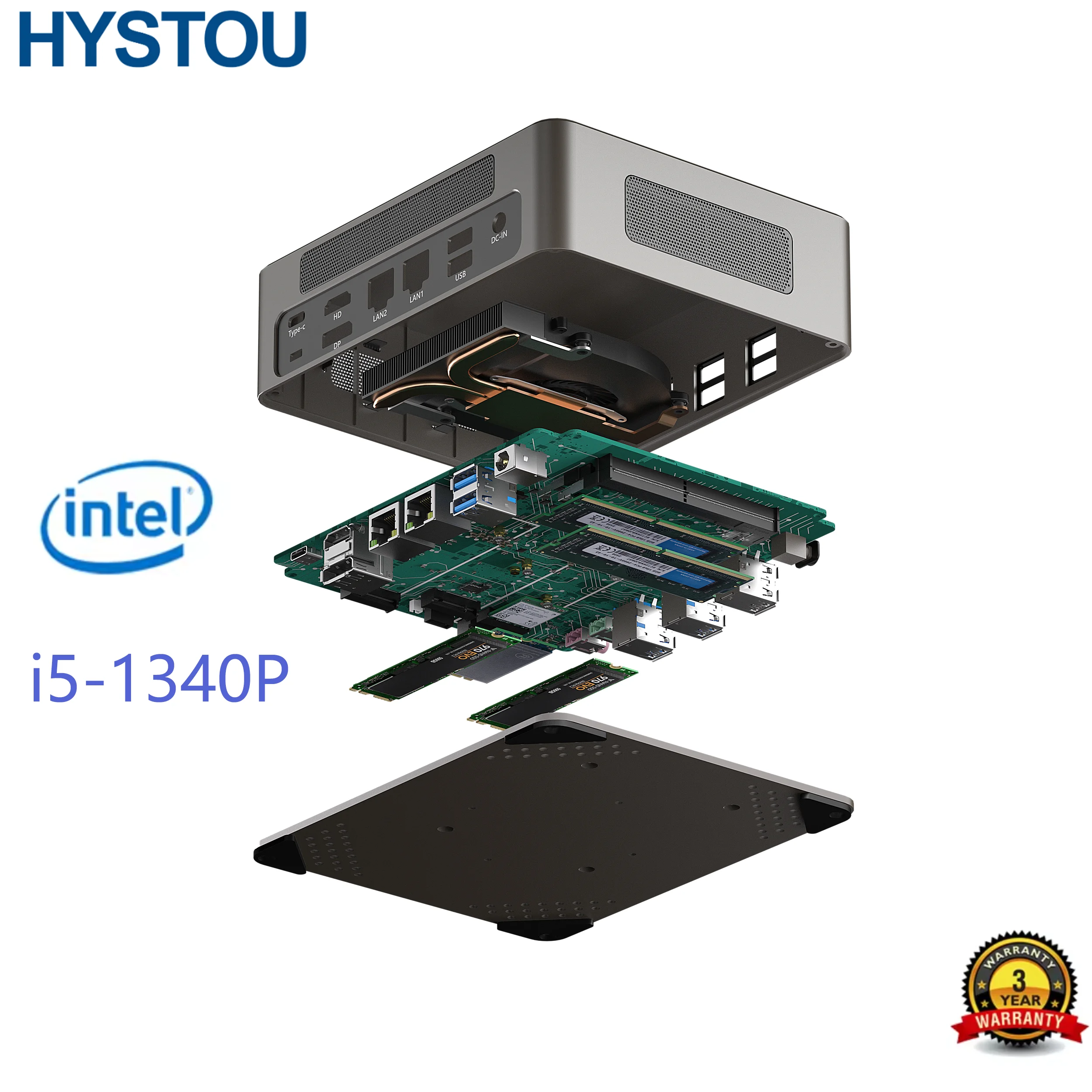 

HYSTOU Fanless Desktop Mini Computer Core i5-1340P DDR5 USB Type-c DP HDMI RJ45 Win10\Win11\Linux(Ubuntu\Debain\Vmware Esxi