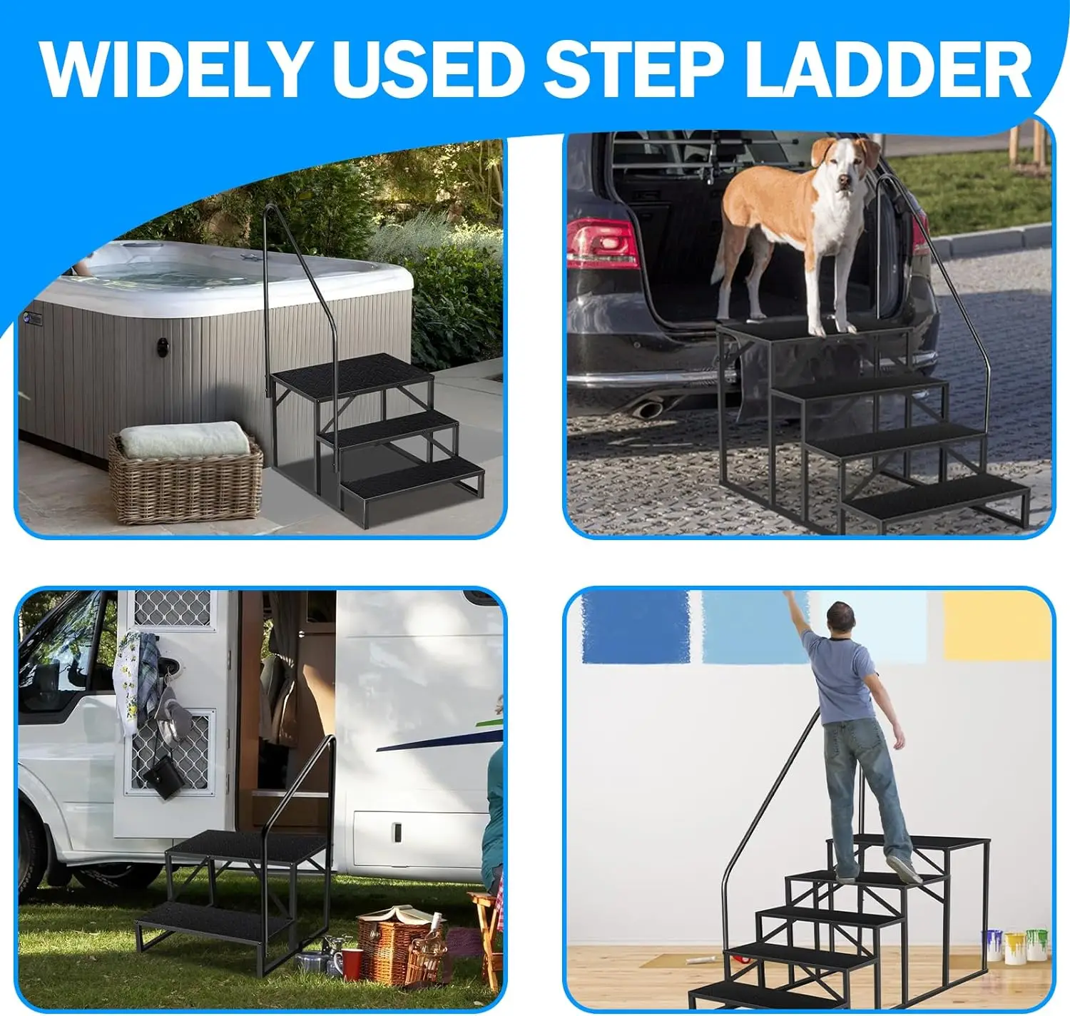

Upgrade RV Step with Handrails,Steps with Anti-Slip particles,Hot Tub or camper Steps with handrail,Mobile Home Stairs,black.