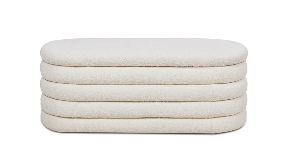 

Soft cushion tweed oval storage bench, ivory white
