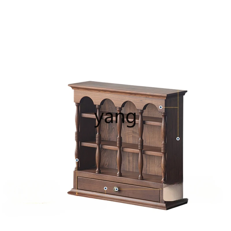 Yjq Retro Black Walnut Solid Wood Cup Holder Wall-Mounted Display Curio Box Wall-Mounted Drawer Rack