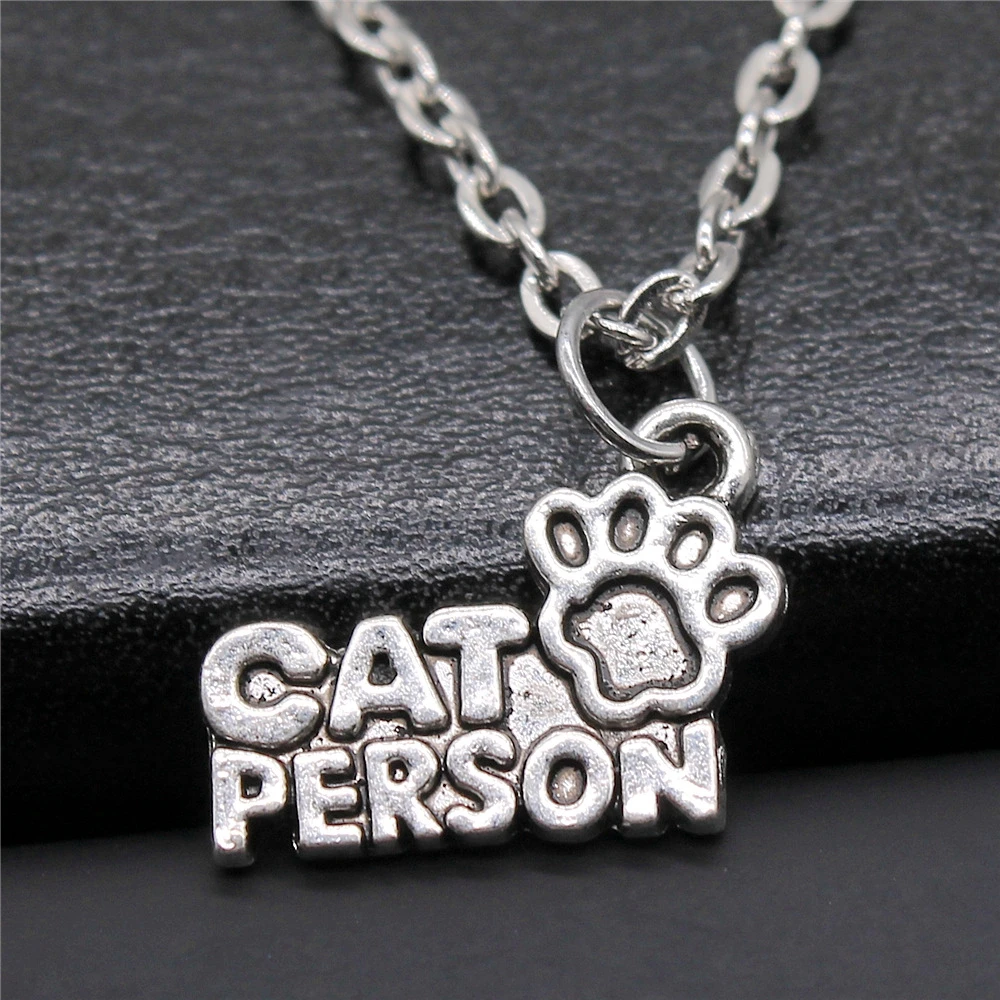 Fashion Antique Silver Color 18x13mm Cat Person Paws Charms Pendant Necklace For Women Lady Girl Jewelry Gift