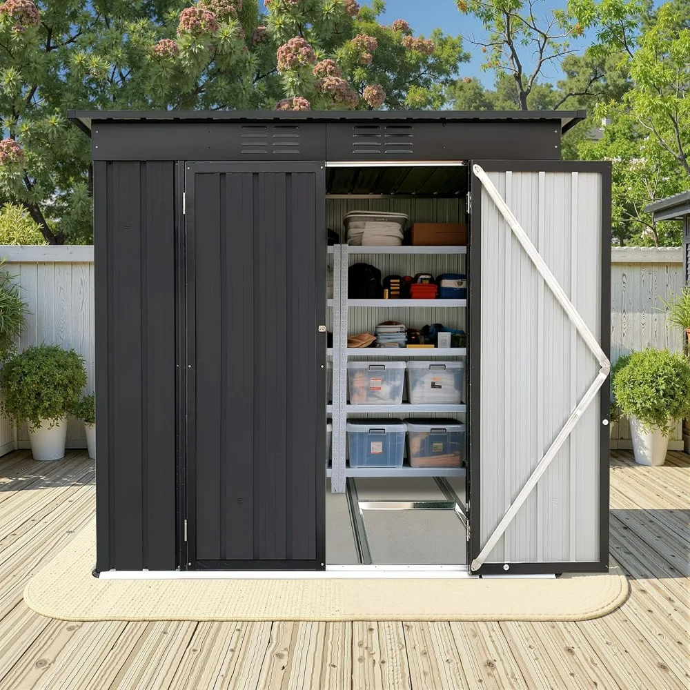 

6×4Ft Outdoor Storage Shed Metal Storage Shed with Flat Roof, Weatherproof Heavy Duty Tool Shed for Backyard Garden