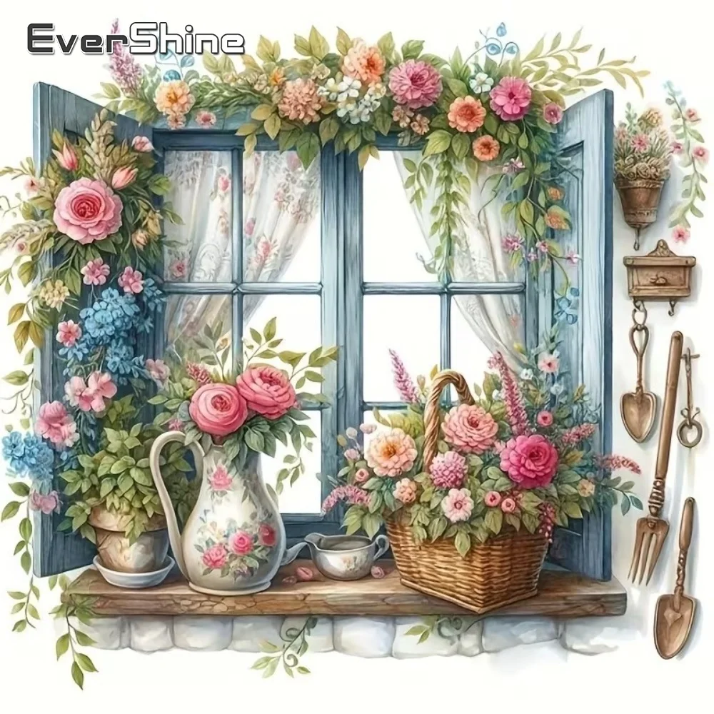 EverShine 5D DIY Diamant-Mosaik Fenster-Landschaftsbild Strass-Diamantmalerei Blumen Neuerscheinung Stickerei Kinder-Hobby