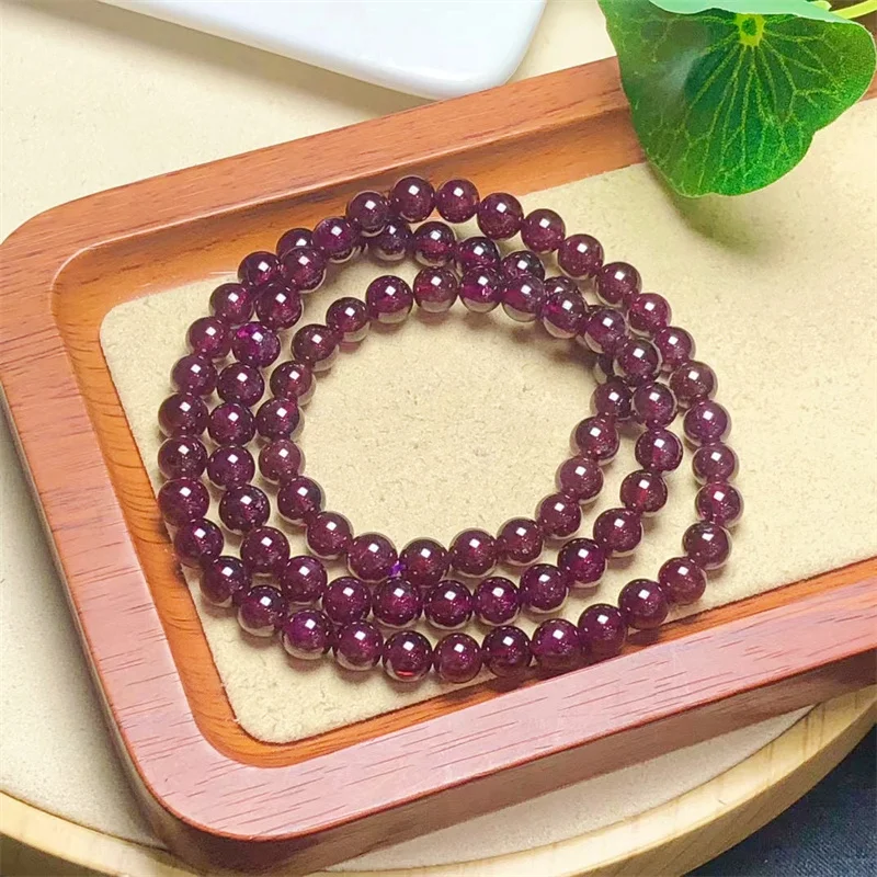 Natural Purple Garnet Triple Circle Bracelet Crystal Bracelets Bead Stretch Healing Gemstone Birthday Present 1PCS  5/6MM