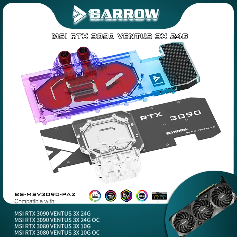 

BARROW VGA Dual Side Backplate Block For MSI RTX3090 3080 VENTUS 3X OC,GPU Active Memory VRAM Heatsink BS-MSV3090-PA2