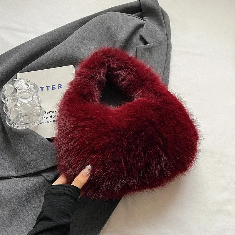 

LEFTSIDE Cute Small Faux Fur Shoulder Bags for Women 2024 Y2K Winter Korean Fashion New Handbags and Purses Trend Warm Tote Bag