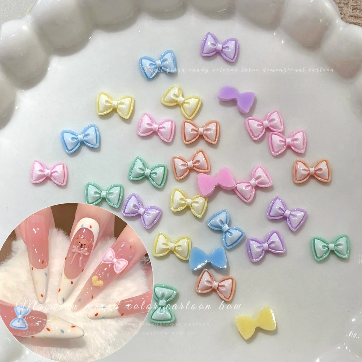 30Pcs Mixed Macaron Color Bow Nail Charms 3D French Bowknot Gems for DIY Press On Nails Manicure Accessories