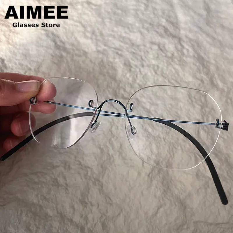 

Датский бренд, оправа для очков без оправы 2460, мужские безвинтовые титановые сверхлегкие очки, женские многоугольные безрамочные очки Gafas