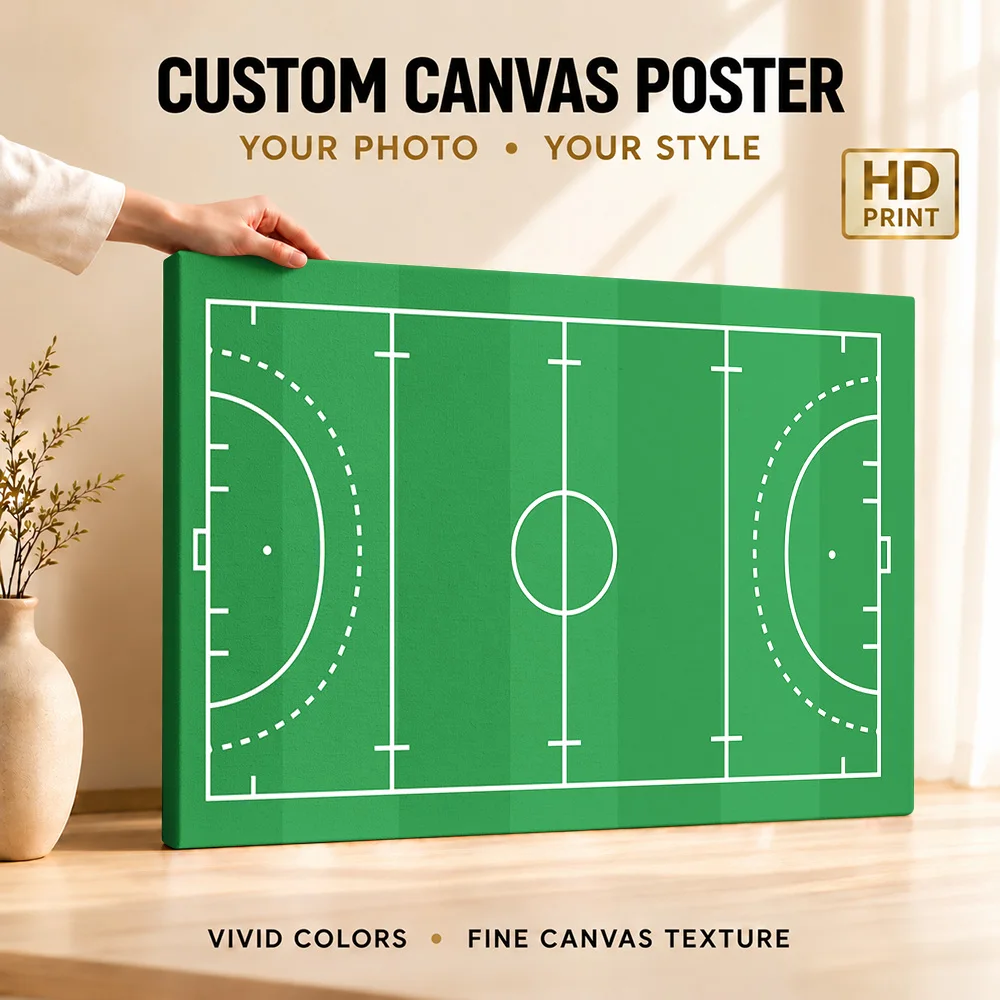 Field Hockey Pitch Diagram Wood Framed Canvas Print Personalized Photo Annotated Green Layout Wall Art For Man Cave Athlete Gift