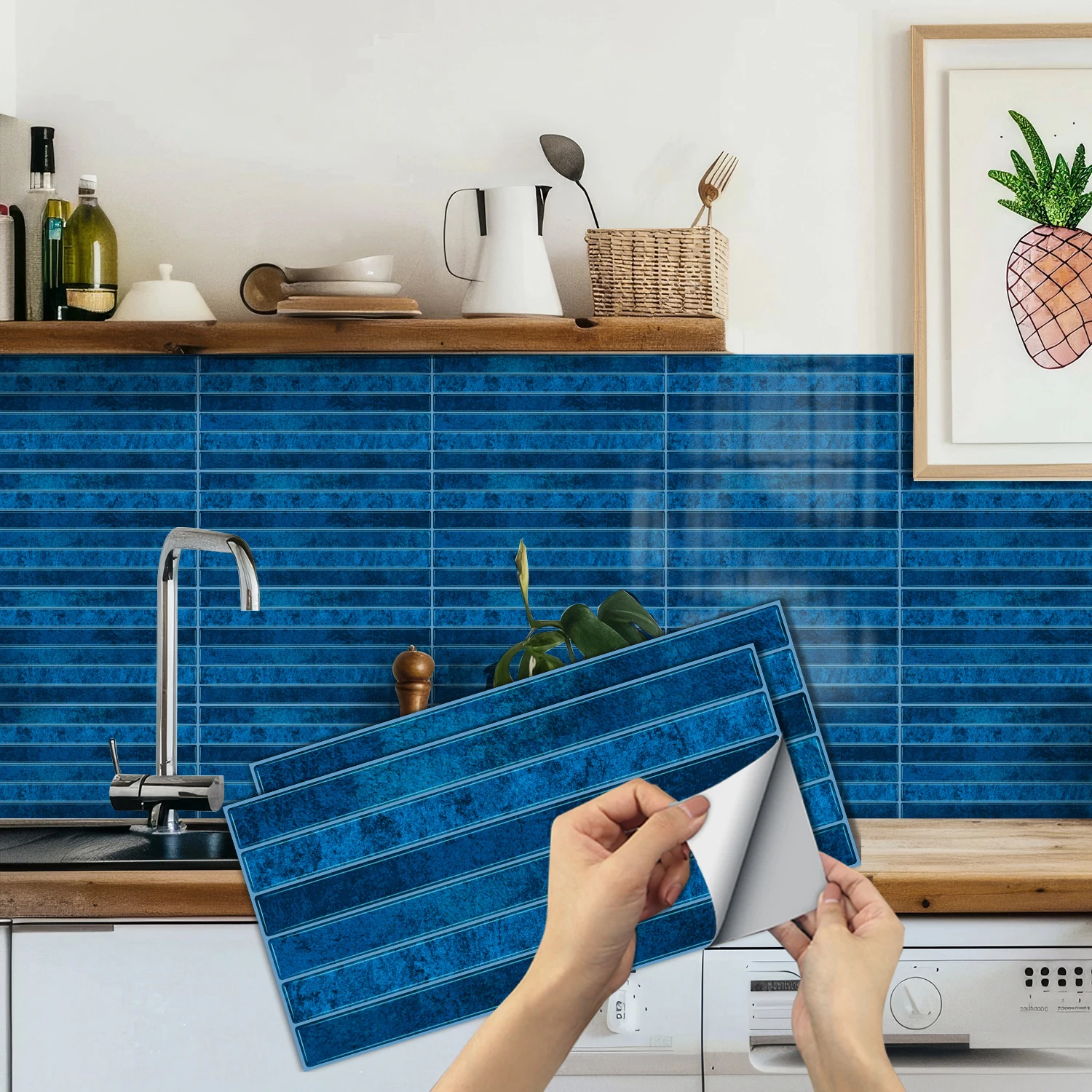

KUUJOJO 3D Vintage Faux Wall Tile Self-Adhesive Decal for Kitchen, Living Room and Bathroom Wall Decor, 11.8 in. X 5.91 in.