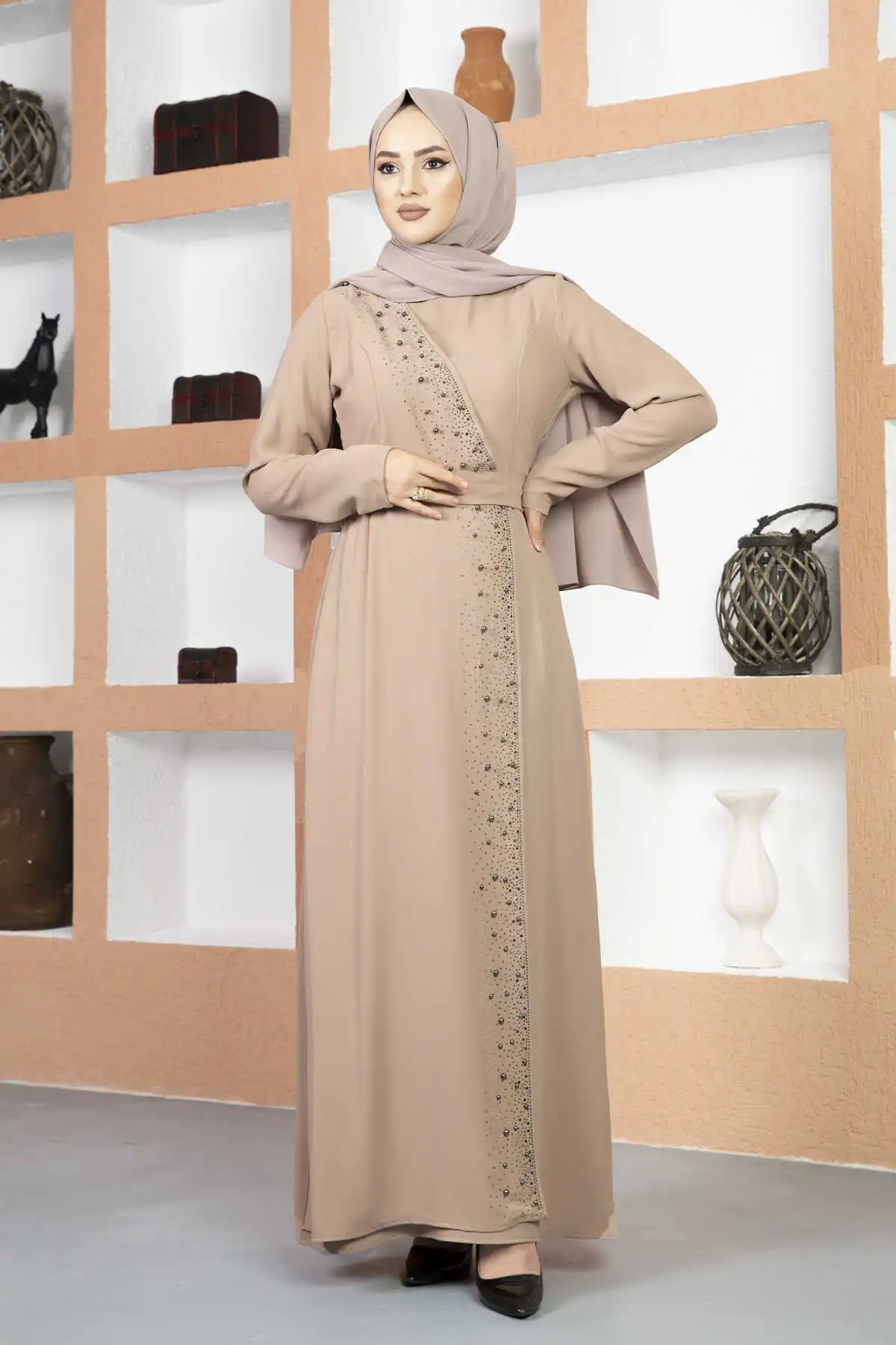 Stone Detailed Islamic Clothing Evening Dress Abaya 2022 New Season Muslım Dubai 2022 Hijab Ramadan Djellaba Femme Morocco Robe