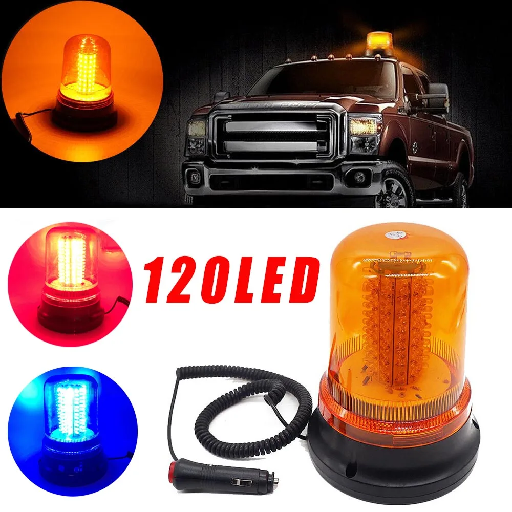 12/24V 120 LED Magnetic Car Warning Lights Safety Emergency Vehicle Roof Rotating Beacon Strobe Signal Lamp for Forklift Truck