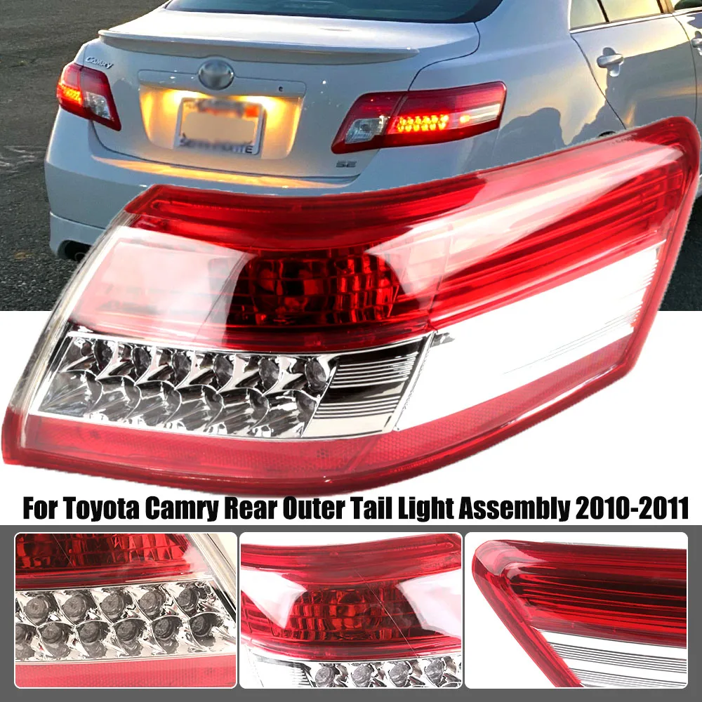 For Toyota Camry Rear Outer Tail Light Assembly 2010-2011 Red Clear Integrated Turn Signal Brake Stop Lamp