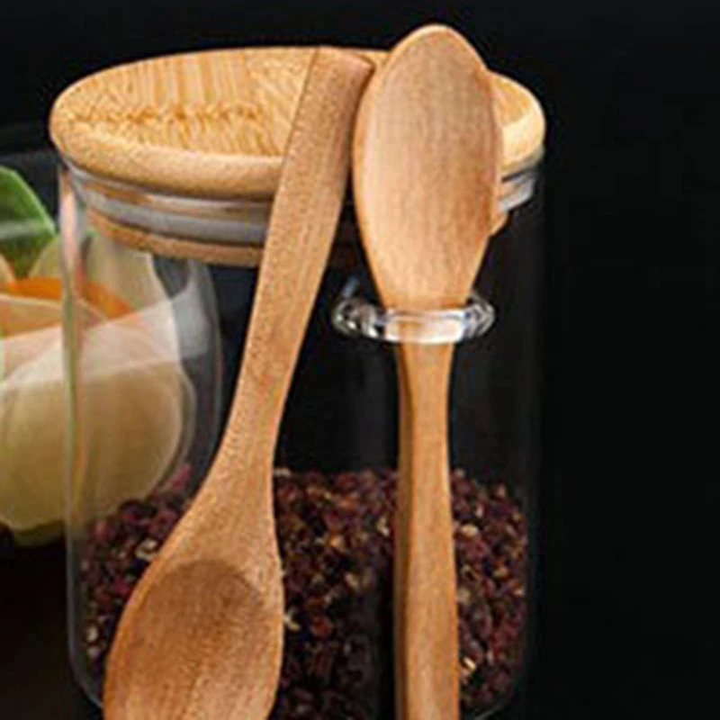 2Pcs Sugar Bowl with Bamboo Lid and Spoon Clear Glass Canister Jar for Kitchen Storag