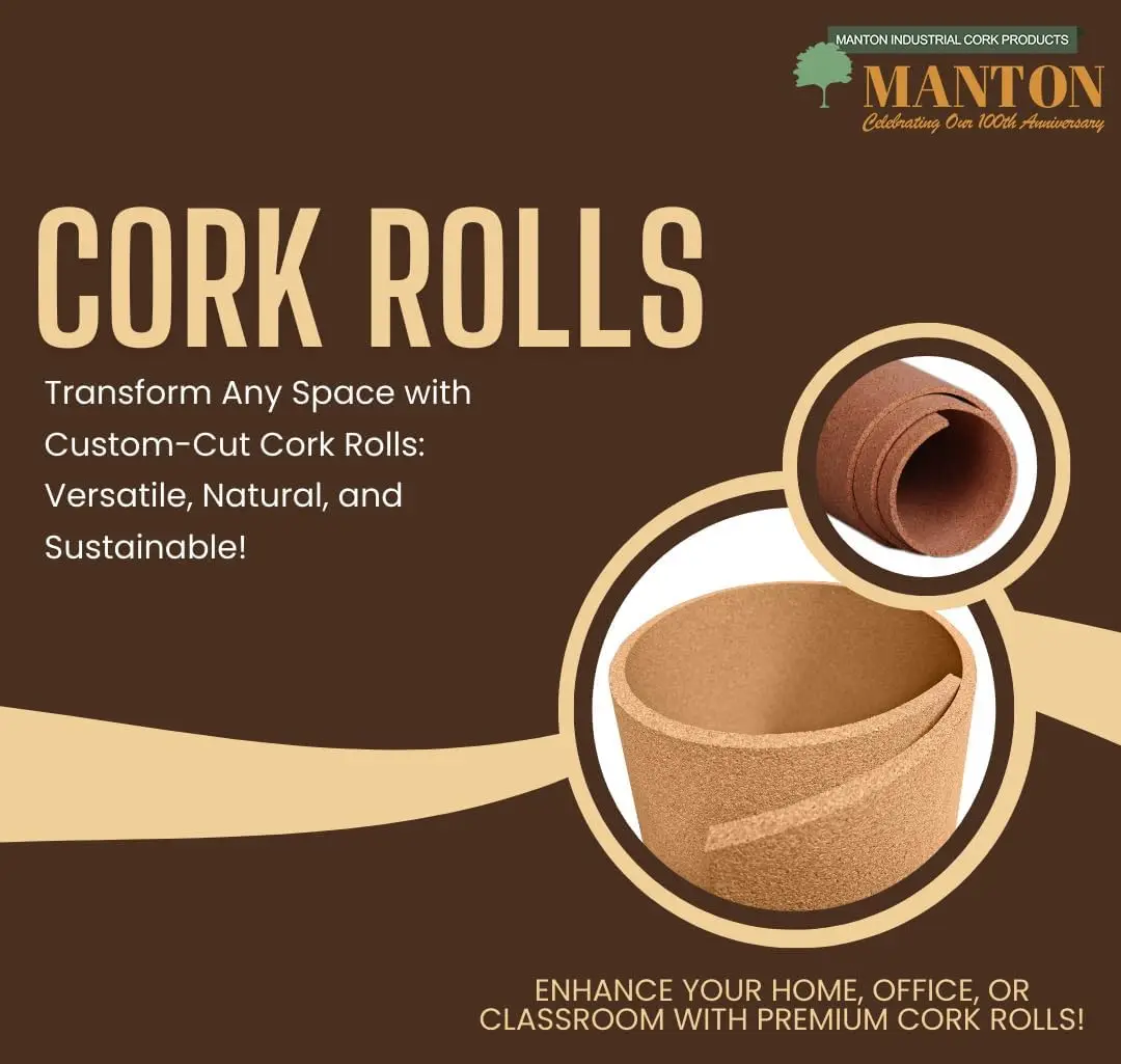 Cork Roll - 4' x 8' x 1/4" - Manton Cork วัสดุเกรดหันหน้าไปทางพรีเมี่ยม - ธรรมชาติ 100%