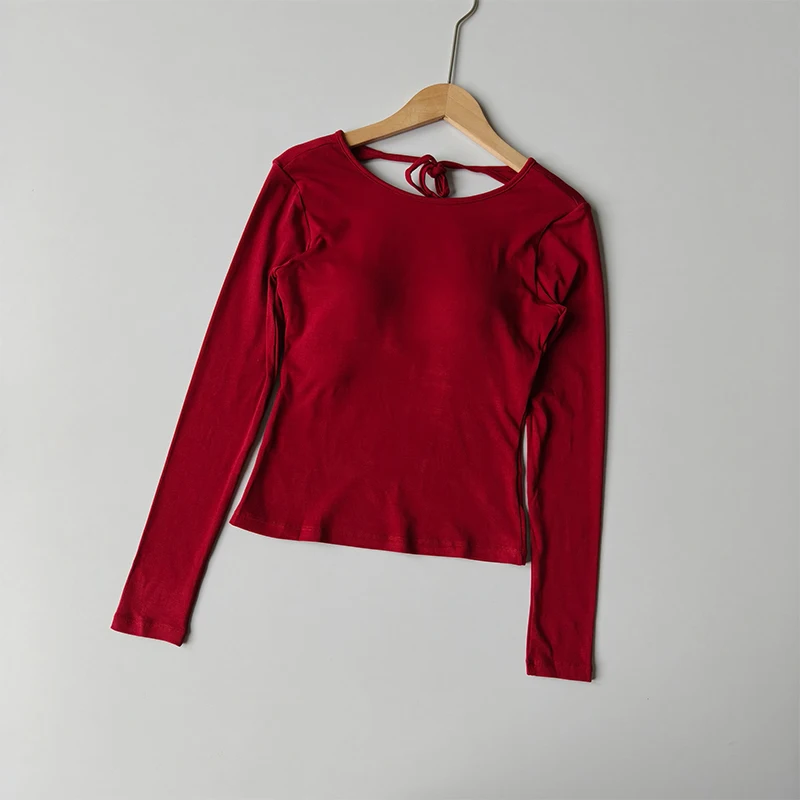 Rückenfreies Sporttop mit Trägern und Brustpolster für Damen, Hochwertige Gym-, Pilates- und Yoga-Bekleidung, Schnelltrocknendes Fitness-Langarmshirt – Detail 4