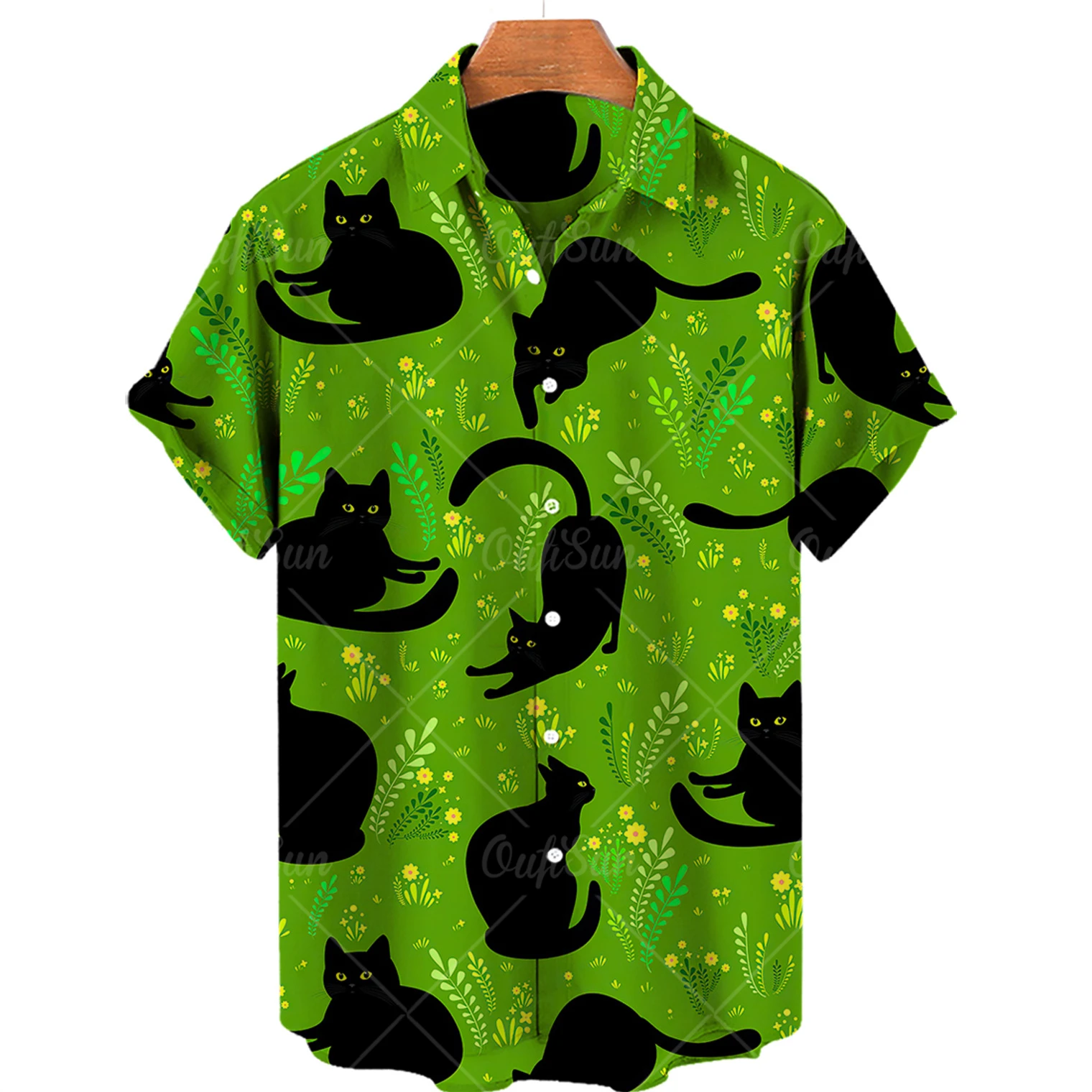 New Cute Cat Print Shirt Men Hawaiian Summer Casual Top Large Size Loose Simple Women Single Breasted Button 5xl