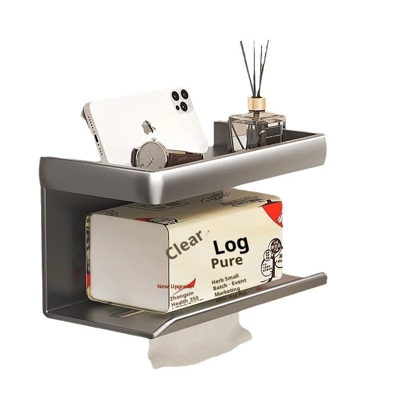 Wall-Mounted Toilet Paper Holder Bathroom Tissue Box Roll Dispenser No-Drill Storage Shelf for Bathrooms