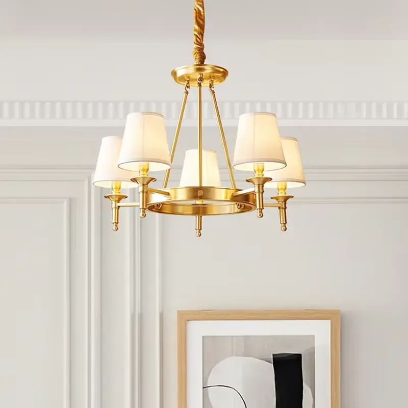 Copper Chandelier for Living Room Dining Room Master Bedroom Hanging Lamp Country Simple French Retro Pendant Lighting
