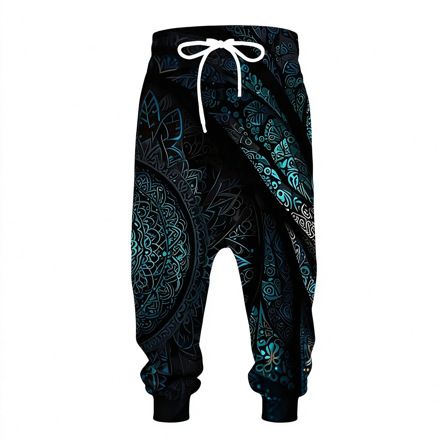 Mens Boho Mandala Harem Pants Drawstring Elastic Waist Drop Crotch Baggy Cuffed Ethnic Paisley Yoga 3D All Over Print Loungewear