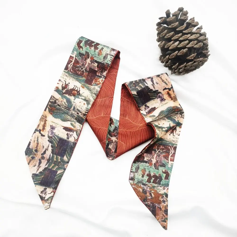 Fashion Floral Headband Ribbon Oil Painting Hair Ribbon Scarf Chinese Style Neck Tie